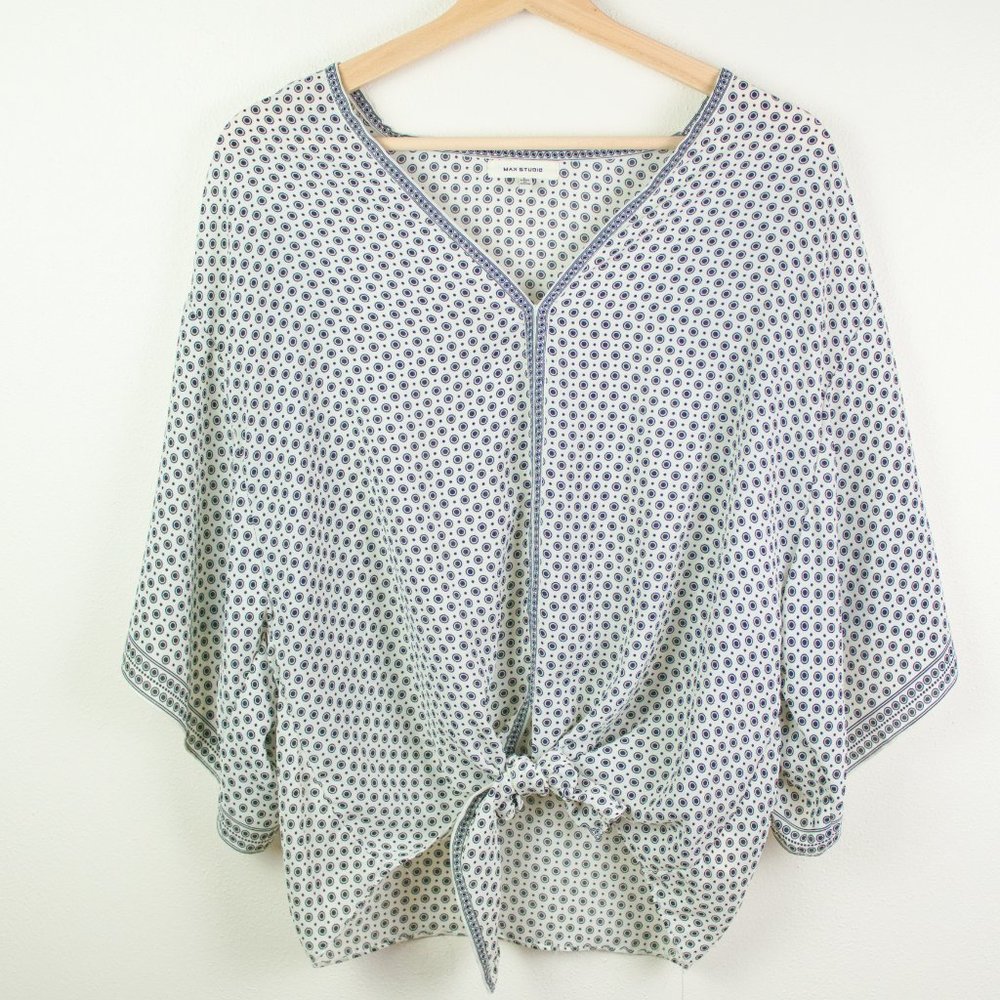 Max Studio V Neck Patterned Shirt with Front Tie Size L